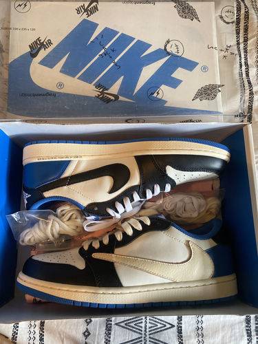 Air Jordan 1 Retro Low x Fragment Design x Travis Scott x 'Sail Black Military Blue' photo review