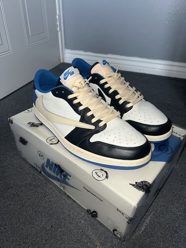 Air Jordan 1 Retro Low x Fragment Design x Travis Scott x 'Sail Black Military Blue' photo review