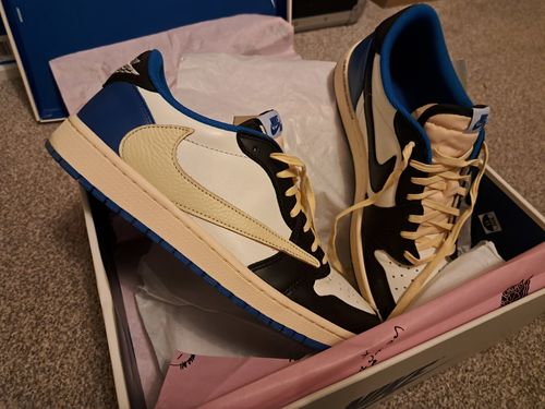 Air Jordan 1 Retro Low x Fragment Design x Travis Scott x 'Sail Black Military Blue' photo review