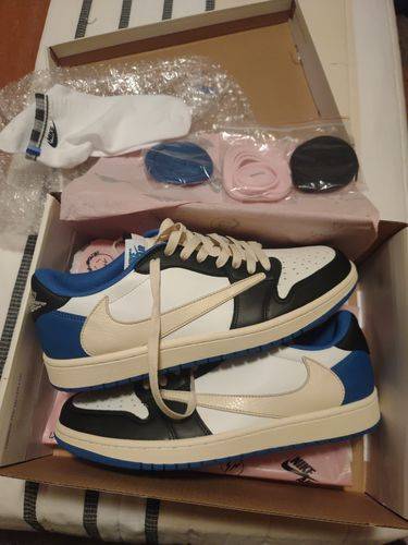 Air Jordan 1 Retro Low x Fragment Design x Travis Scott x 'Sail Black Military Blue' photo review