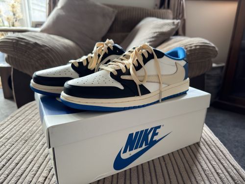 Air Jordan 1 Retro Low x Fragment Design x Travis Scott x 'Sail Black Military Blue' photo review