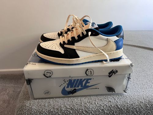 Air Jordan 1 Retro Low x Fragment Design x Travis Scott x 'Sail Black Military Blue' photo review