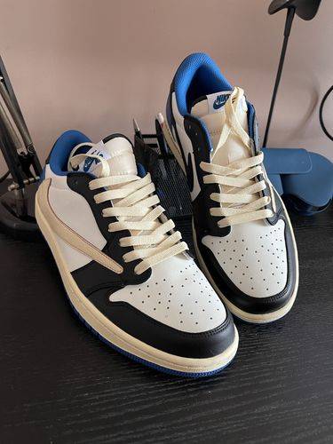 Air Jordan 1 Retro Low x Fragment Design x Travis Scott x 'Sail Black Military Blue' photo review