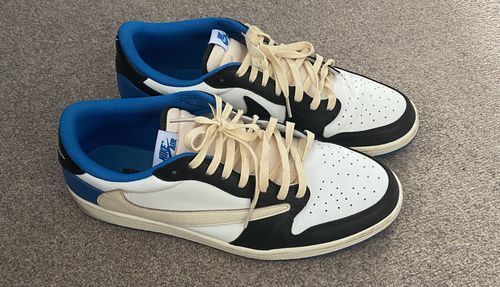 Air Jordan 1 Retro Low x Fragment Design x Travis Scott x 'Sail Black Military Blue' photo review